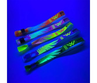   UV Reflective Fabric wristbands (15x340mm, full-colour custom printed on one side, variable data) - with metal ring
