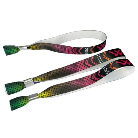 Fabric wristbands (15x340mm, full-colour custom printed on one side, variable data) - with metal ring