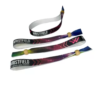   Fabric wristbands (15x340mm, full-colour custom printed on one side) - with adjustable bamboo bead
