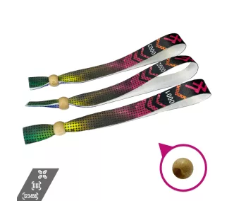   Fabric wristbands (15x340mm, full-colour custom printed on one side, variable data) - with adjustable bamboo bead