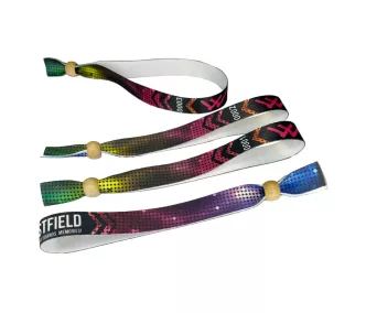   Fabric wristbands (15x340mm, full-colour custom printed on one side, variable data) - with adjustable bamboo bead