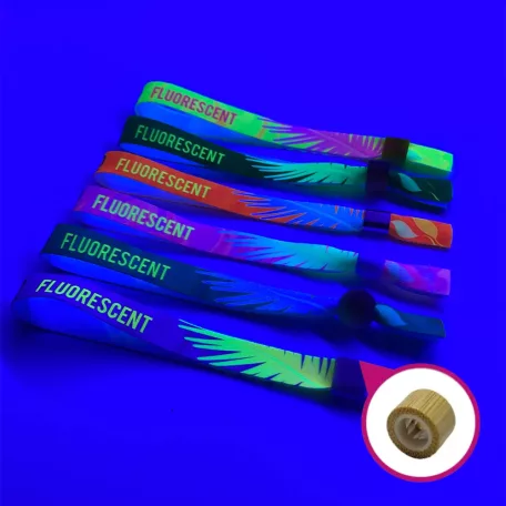 UV Reflective Fabric wristbands (15x340mm, full-colour custom printed on one side) - with bamboo-plastic self-closing tube