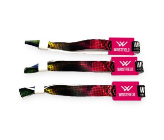   Fabric wristbands 15x350 mm full-colour custom printed on 1 side - with PST (plastic self-closing tube) and plastic TAG