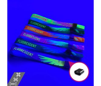   UV Reflective Fabric wristbands (15x340mm, full-colour custom printed on one side, variable data) - with plastic self-closing tube