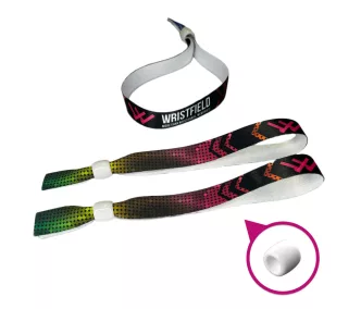   Fabric wristbands 15x340 mm full-colour custom printed on 1 side - with ADJUSTABLE PLASTIC BEAD