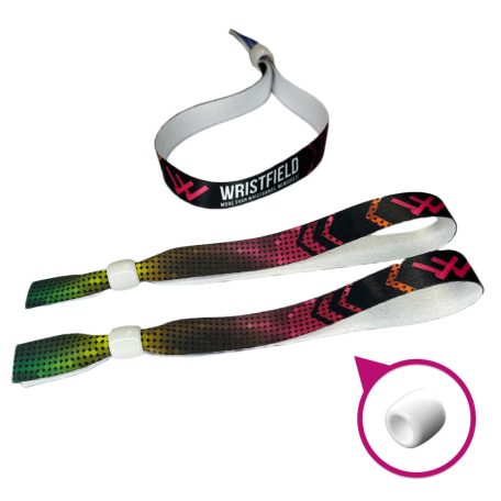 Fabric wristbands (15x340mm, full-colour custom printed on one side) - with adjustable bamboo bead - EXPRESS