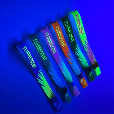 UV Reflective Fabric wristbands 15x340 mm full-colour custom printed on 1 side - with ADJUSTABLE PLASTIC BEAD