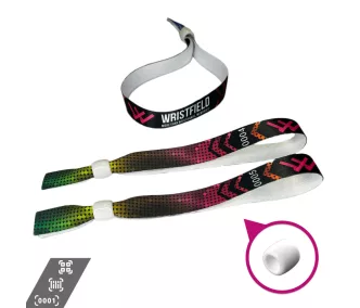   Fabric wristbands (15x340mm, full-colour custom printed on one side, variable data) - with adjustable plastic bead