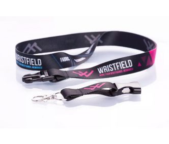   Satin Lanyards 20x900 mm full-colour custom printed on both sides - with metal thumb hook and Disconnect Buckle