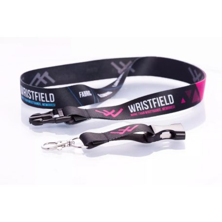 Satin Lanyards 20x900 mm full-colour custom printed on both sides - with metal thumb hook and Disconnect Buckle