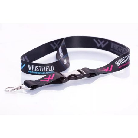 Satin Lanyards 20x900 mm full-colour custom printed on both sides - with metal thumb hook and Disconnect Buckle