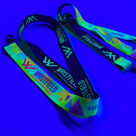 UV Reflective Satin Lanyards 20x900 mm full-colour custom printed on both sides - with metal thumb hook