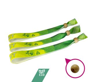   R-PET Wristband (15x340 mm, full-colour custom printed on one side, eco-friendly) - with adjustable bamboo bead