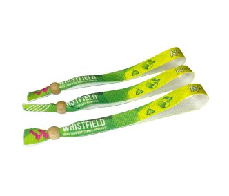   R-PET Wristband (15x340 mm, full-colour custom printed on one side, eco-friendly) - with adjustable bamboo bead