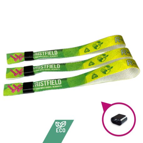 R-PET Wristband (15x340 mm, full-colour custom printed on one side, eco-friendly) - with plastic self-closing tube