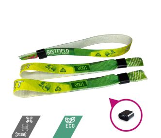   R-PET Wristband (15x340 mm, full-colour custom printed on one side, eco-friendly, variable data) - with plastic self-closing tube