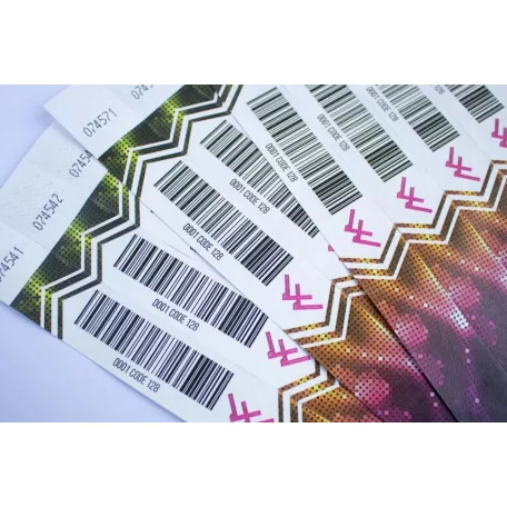 Tyvek 1" wristbands with full-colour printing and variable data (barcode, numbering, etc)