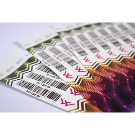 Tyvek 3/4" wristbands with full-colour printing and variable data (barcode, numbering, etc)