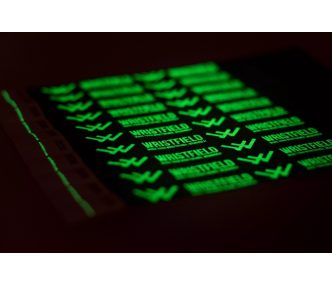   Tyvek 3/4" wristbands with 1 colour + glow in the dark printing (need to be charged up via light)