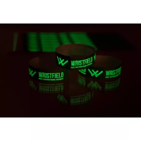 Tyvek 3/4" wristbands with 1 colour + glow in the dark printing (need to be charged up via light)