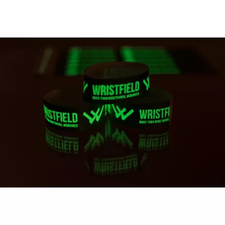 Tyvek 3/4" wristbands with 1 colour + glow in the dark printing (need to be charged up via light)